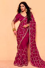 Deep Magenta Elevated Saree with Heavy Sequin Embroidery