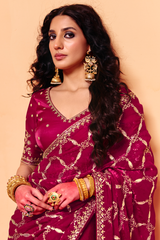 Deep Magenta Elevated Saree with Heavy Sequin Embroidery