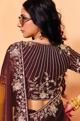 Bronze Ombre Organza Satin Saree Showcasing Heavy Sequin Embroidery