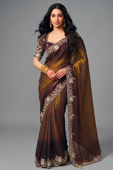 Bronze Ombre Organza Satin Saree Showcasing Heavy Sequin Embroidery