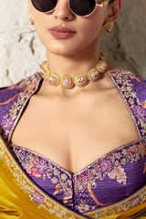 Antique Mustard Organza Saree Featuring Thread Embroidery