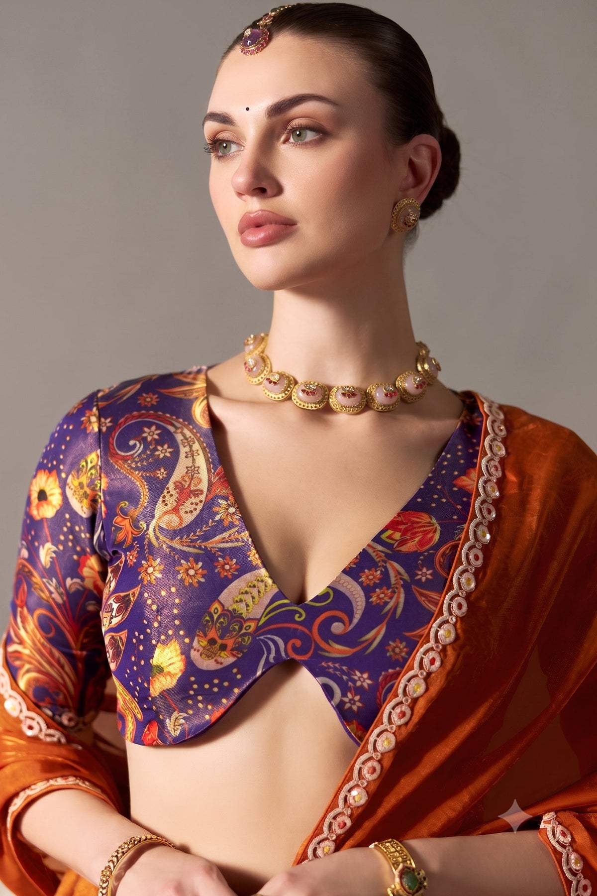 Rust Copper Organza Saree Detailed With Sequin Work Border
