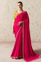 Hot Fuchsia Pink Organza Saree With Sequin Border
