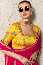 Hot Fuchsia Pink Organza Saree With Sequin Border