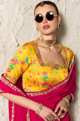 Hot Fuchsia Pink Organza Saree With Sequin Border