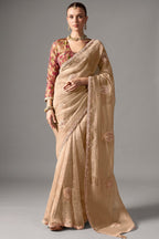 Champagne Beige Organza Saree With Subtle Sequin Work