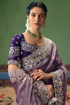 Lavender Mauve Organza Saree In Scallop Border