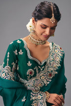 Emerald Green Silk Georgette Saree Adorned with Embroidery