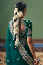 Emerald Green Silk Georgette Saree Adorned with Embroidery