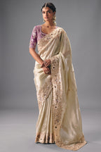 Ivory White Organza Saree Featuring Handcrafted Border