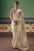 Ivory White Organza Saree Featuring Handcrafted Border