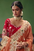Rust Salmon Saree Highlighting Rich Floral Border Work