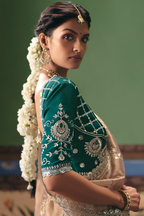 Dusty Rose Brown Saree with Floral jaal Embroidery & Sequin Buttis