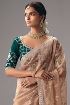 Dusty Rose Brown Saree with Floral jaal Embroidery & Sequin Buttis