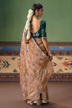 Dusty Rose Brown Saree with Floral jaal Embroidery & Sequin Buttis