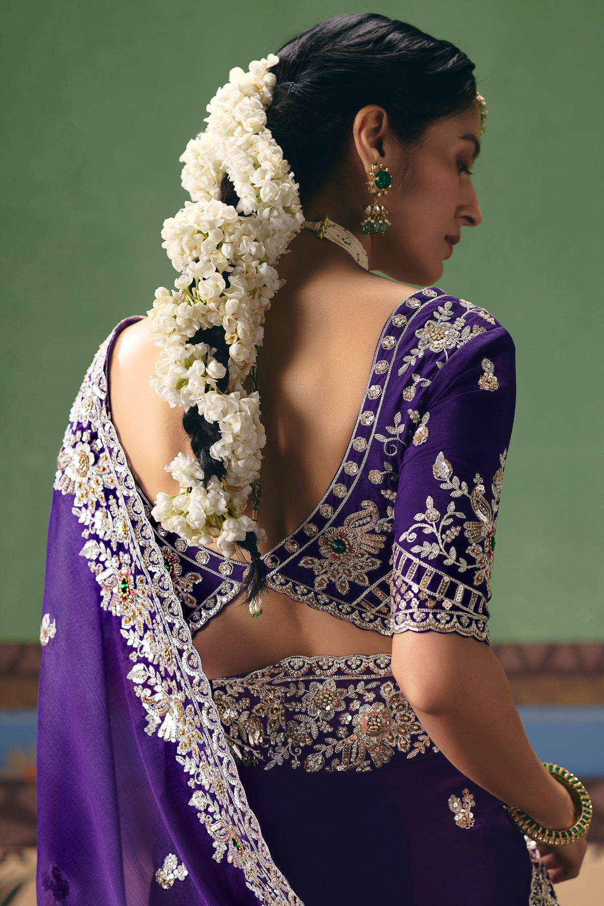 Royal Grape Purple Organza Saree with Intricate Border Embroidery