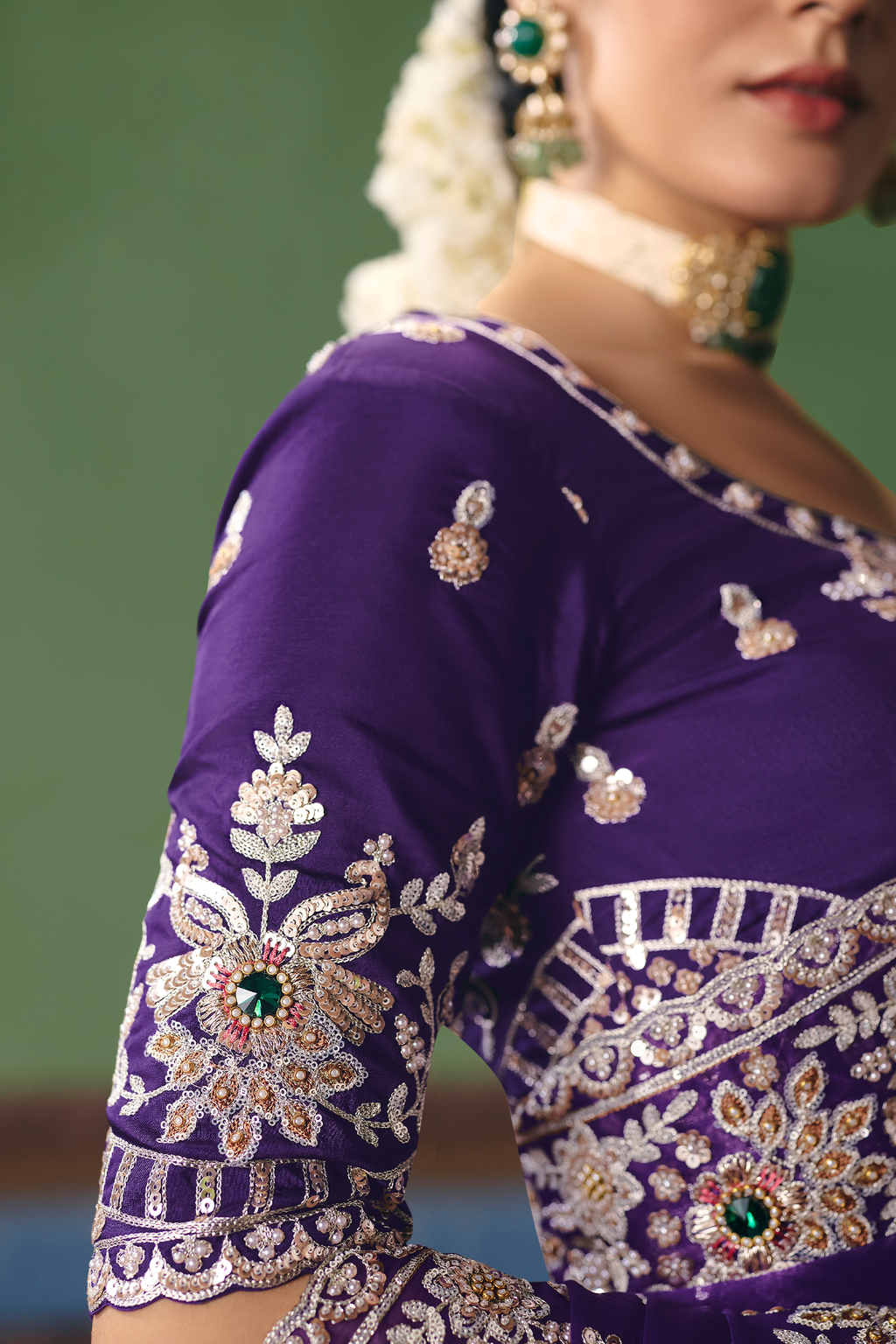 Royal Grape Purple Organza Saree with Intricate Border Embroidery