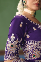 Royal Grape Purple Organza Saree with Intricate Border Embroidery