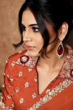 Burnt Copper Rust Satin Silk Saree Showcasing Sequin Embroidery