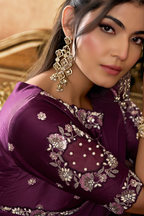 Deep Mulberry Purple Satin Silk Saree With Elevated Sequin Embroidery