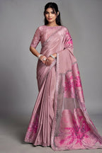 Mauve Pink Pure Crepe Saree Adorned With Large Floral Pallu Highlights
