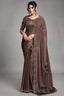 Dark Coffee Brown Lustrous Satin Saree with Applique Flower Work