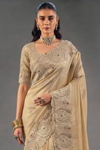 Gold Pure Kanjivaram Saree with Emerald Heavy Embroidery