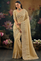 Gold Pure Kanjivaram Saree with Emerald Heavy Embroidery