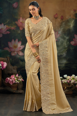 Gold Pure Kanjivaram Saree with Emerald Heavy Embroidery