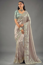 Silvery Lavender Silk Saree with Mirror Border
