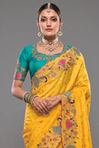 Marigold Yellow Crepe Saree Showcasing Multi Dimensional 3D Border