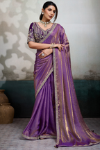 Orchid Dusk Dual-Tone Purple Organza Satin Saree with Lace Border