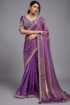 Orchid Dusk Dual-Tone Purple Organza Satin Saree with Lace Border