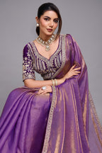 Orchid Dusk Dual-Tone Purple Organza Satin Saree with Lace Border