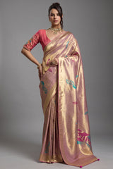Desert Mauve Jacquard Art Silk Saree with Peacock Meenakari Motifs Border & Pallu