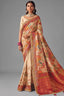 Ivory White Dola Silk Saree with Thread Embroidery & Cutwork Lace
