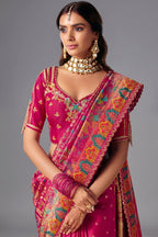 Majestic Rani Pink Dola Silk Saree Handcrafted with Heavy Traditional Embroidery