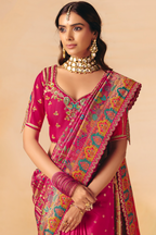 Majestic Rani Pink Dola Silk Saree Handcrafted with Heavy Traditional Embroidery