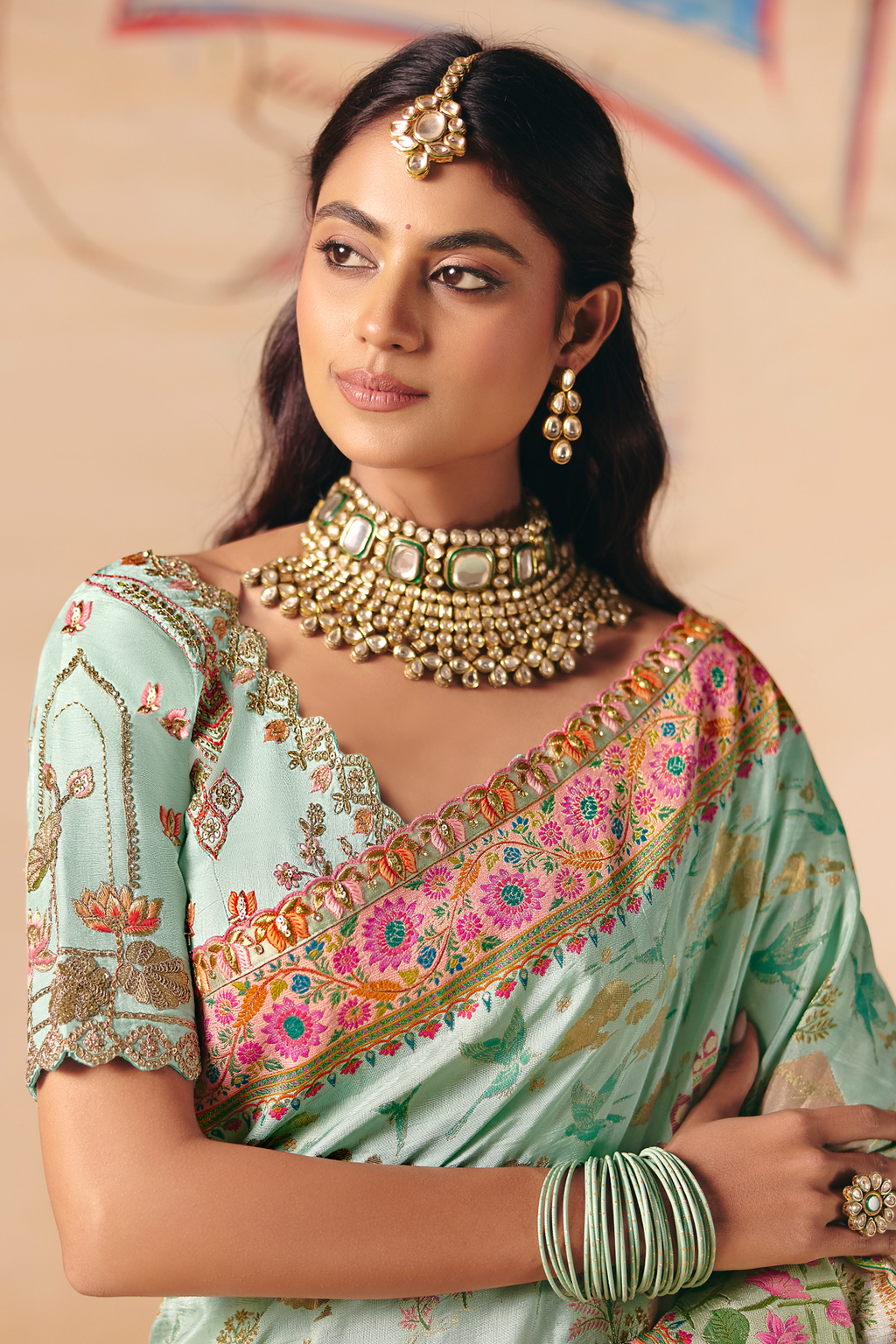 Mint Green Dola Silk Saree Highlighted with Heavy Cutwork Lace