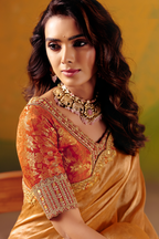 Shimmering Copper Orange Zari Silk Saree with Cutwork Embroidery