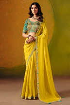 Vibrant Yellow Smooth Zari Silk Saree with Embroidered Border
