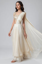 Off White Organza Tiered Draped Saree with Sequin Blouse