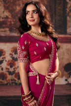 Deep Wine Red Fendy Satin Saree with Embellished Border