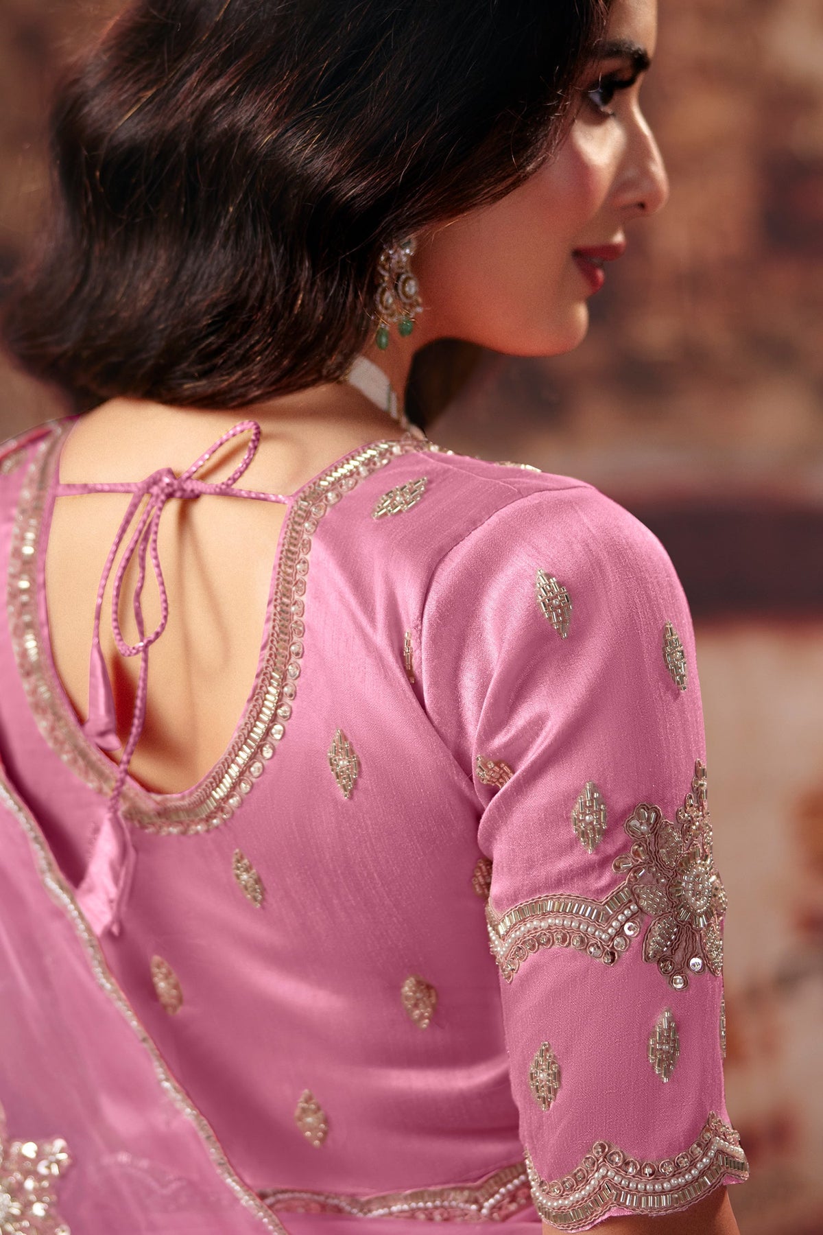 Soft Pastel Pink Organza Saree with Delicate Zari Border