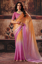 Dual-Tone Orchid Lavender Fendy Satin Saree with Embroidered Border