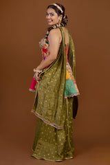 Multi Colored Silk Patch and Lace Worked Peplum Palazzo Set