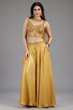 Yellow Crepe Silk Sequin Beaded Corset with Palazzo and Dupatta