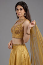 Yellow Crepe Silk Sequin Beaded Corset with Palazzo and Dupatta