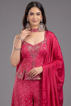 Pink Silk Sequin Mirror Worked Palazzo Set