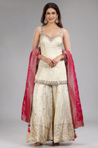 Off White Silk Mirror Worked Palazzo Set